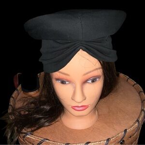 Joyce Creations of California Black Turban Draped Knit Hat 1960s